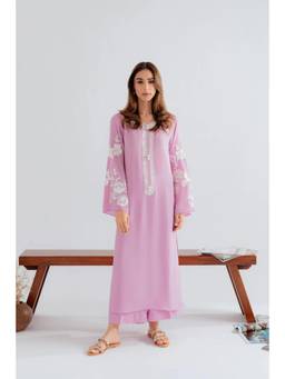 Tankori - Pink Embroidered Chanderi Silk Kurta and Palazzo