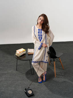 Tankori - Off White Embroidered Chanderi Silk Kurta and Palazzo