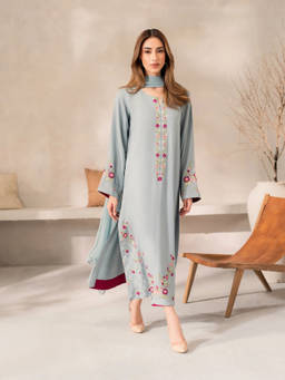 Tankori - Blue Floral Chanderi Silk Kurta with Pant and Dupatta