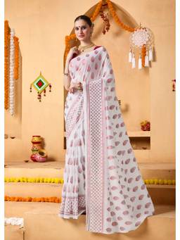 RACHNA - Yellow Floral Georgette Pre-Draped Saree with Unstitched Blouse