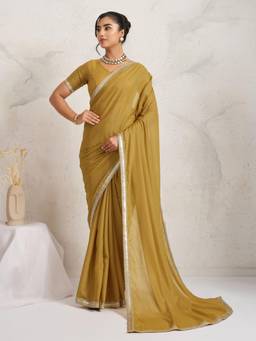 RACHNA - Yellow Printed Georgette Pre-Draped Saree with Unstitched Blouse