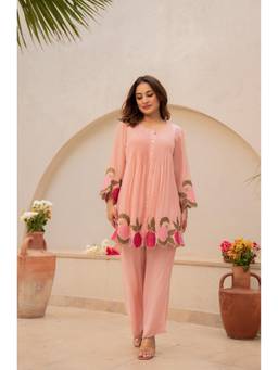 Tankori - Rust Floral Chanderi Silk Kurta and Pant