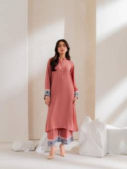 Tankori - Pink Embroidered Crepe Kurta and Palazzo