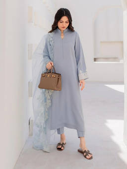 Tankori - Blue Floral Chanderi Silk Kurta with Pant and Dupatta