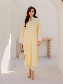 Tankori - Yellow Floral Chanderi Silk Kurta with Pant and Dupatta