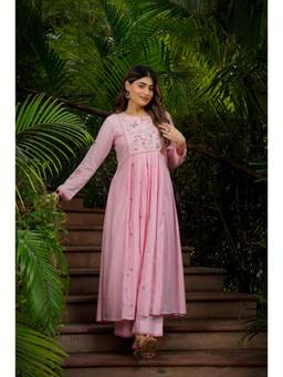 Tankori - Pink Floral Chanderi Silk Kurta with Pant and Dupatta
