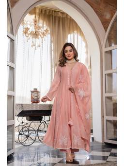 Tankori - Pink Embroidered Chanderi Silk Kurta with Pant and Dupatta