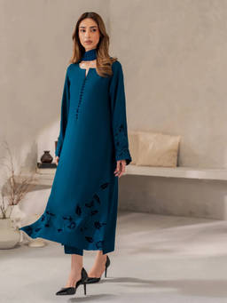 Tankori - Blue Floral Chanderi Silk Kurta with Pant and Dupatta