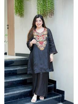 Tankori - Black Embroidered Crepe Kurta and Palazzo