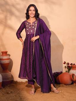 TWINS LADY - Purple Embroidered Rayon Kurta with Pant and Dupatta