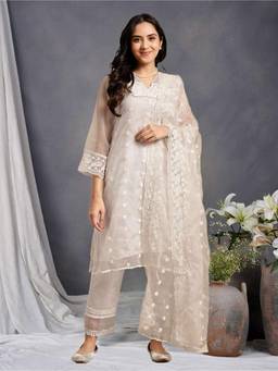 Zuri - White Embroidered Organza Kurta with Pant and Dupatta