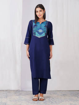 Zuri - Blue Printed Cotton Kurta and Pant