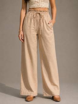Zuri - Beige Solid Cotton Pant