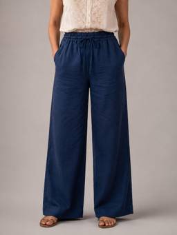 Zuri - Blue Solid Cotton Pant