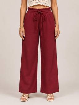 Zuri - Red Solid Cotton Pant