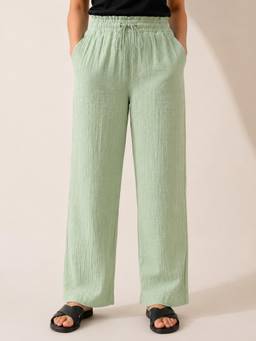 Zuri - Green Textured Cotton Pant