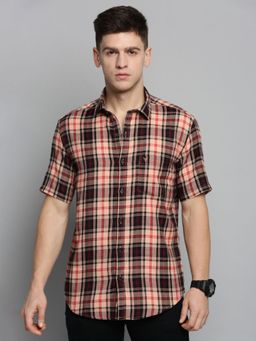 SHOWOFFFF - Mens Spread Collar Peach Checked Shirt