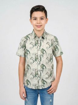 Monte Carlo - Boys Smart Fit Half Sleeve Printed Collar Neck Shirt