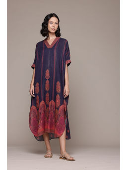 Aarke Ritu Kumar - Navy Blue Shangri-La Printed Dress with Camisole (Set of 2)