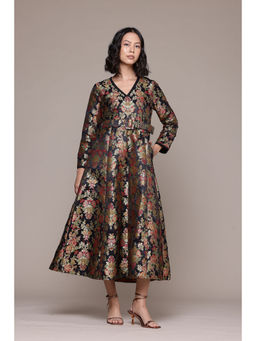 Aarke Ritu Kumar - Black Yasmine Festive Long Dress with Belt (Set of 2)