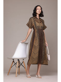 Aarke Ritu Kumar - Brown Kirti Shirt Printed Dress