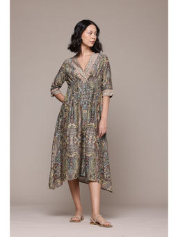 Aarke Ritu Kumar - Black Tasavur Printed Midi Dress