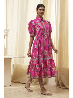 Biba - Women Pink Cotton Floral Printed Tiered Dress