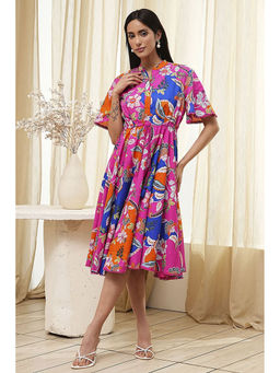 Biba - Women Pink Cotton Flared Printed Dress