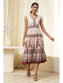 Biba - Women White Cotton Tiered Printed Dress