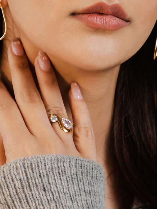 METALM Wave Diamond Ring in 925 Silver