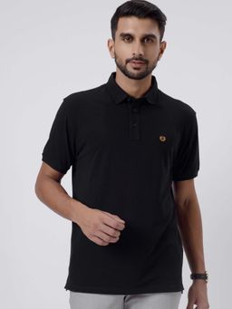 JadeBlue - Black Cotton Solid Polo T-Shirt