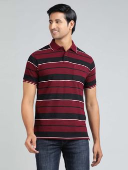 Greenfibre - Maroon Blended Striped Polo T-Shirt