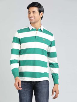 JadeBlue - Green Blended Striped Polo T-Shirt