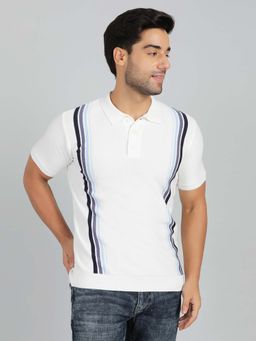 JadeBlue - White Stripes Cotton Polo T-Shirt