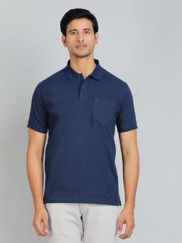 Greenfibre - Navy Blue Blended Solid Polo T-Shirt