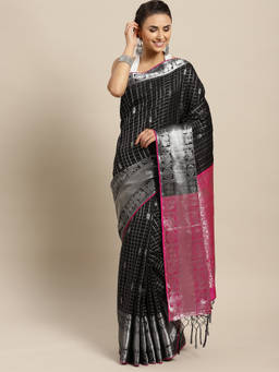 Stylee LIFESTYLE - Black Banarasi Silk Jacquard Saree