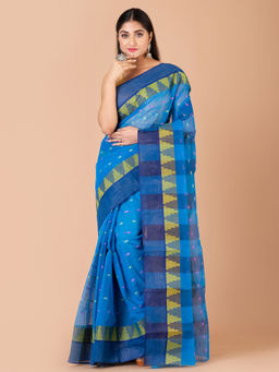 LAA CALCUTTA - Blue And Multi Pure Cotton Tant Saree
