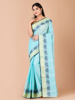 LAA CALCUTTA - Blue And Navy Blue Pure Cotton Tant Saree
