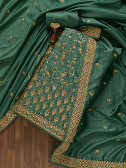 Koskii - Green Zari work Art Silk Unstitched Salwar Suit (Set of 3) (Set of Three)
