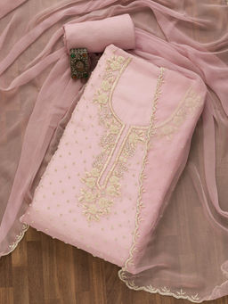 Koskii - Baby Pink Pearl work Organza Unstitched Salwar Suit (Set of 3) (Set of Three)