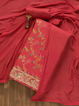 Koskii - Rama Pink Embellished Brocade Unstitched Salwar Suit (Set of 3) (Set of Three)