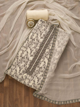 Koskii - Cream Thread work Art Silk Unstitched Salwar Suit (Set of 3) (Set of Three)