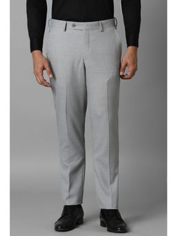 Louis Philippe - Men Grey Slim Fit Check Flat Front Formal Trouser