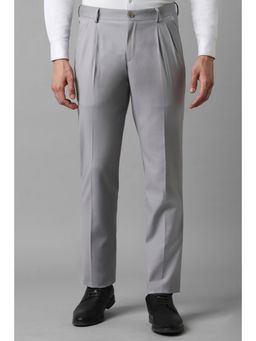 Louis Philippe - Men Grey Regular Fit Solid Pleated Formal Trouser