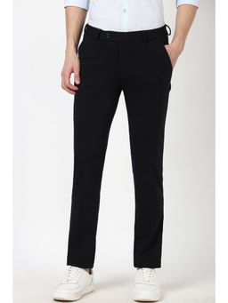 Peter England - Men Black Solid Straight Slim Fit Trouser
