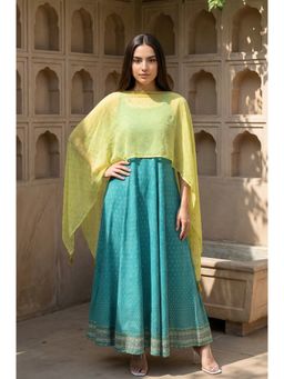 Aurelia - Green Kaftan Sleeves Cape And Sleeveless Dress (Set of 2)