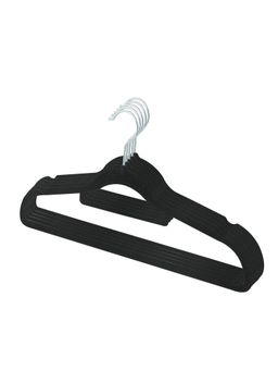 Kuber Industries - Velvet Cloth Hanger with Chromed Plated Steel Hook Black (Pack of 5)