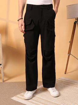 Campus Sutra - Mens Onyx Black Asymmetrical Parachute Cargo Trouser