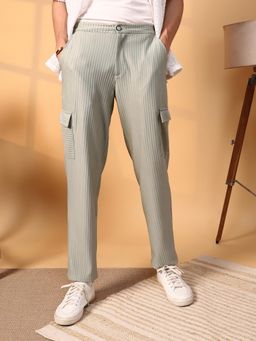 Campus Sutra - Mens Sage Green Tactile Utility Cargo Trouser