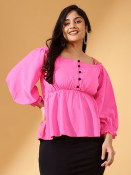 KASSUALLY - CURVE BY KASSUALLY Women Pink Strappy Off-Shoulder Peplum Top